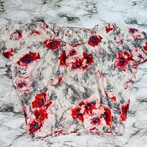 cAbi | Blouse Floral Dolman Sleeve Silk | Cream/White | Womens | XS